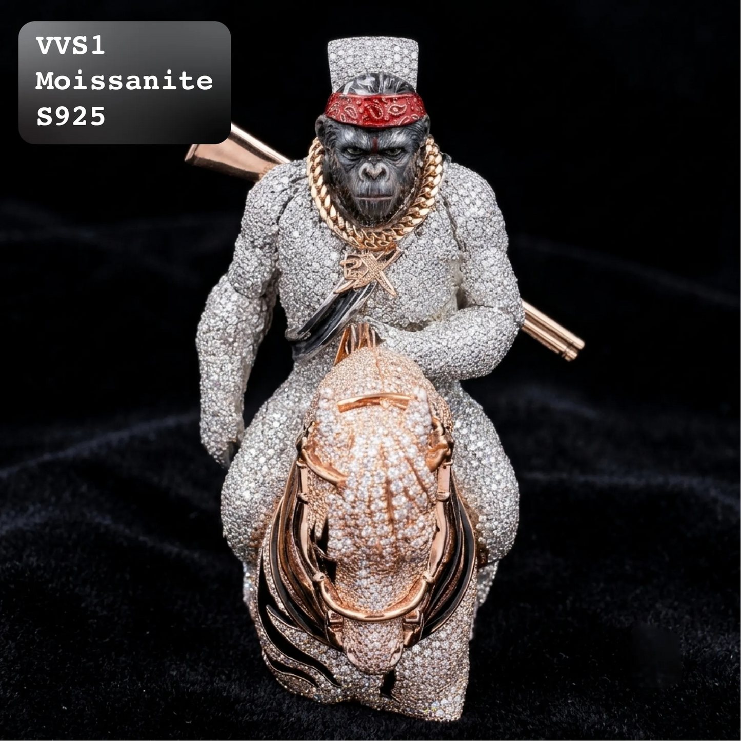 Iced Out Ape Riding Horse Custom Hip Hop Pendant【A265】