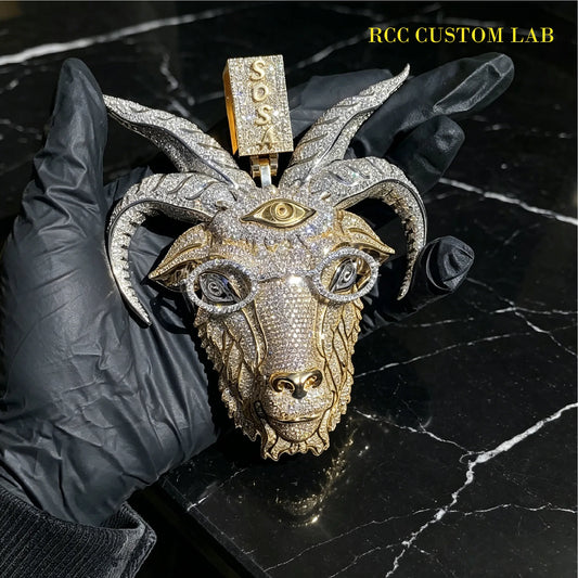Iced Gold Goat Head Pendant【R167】