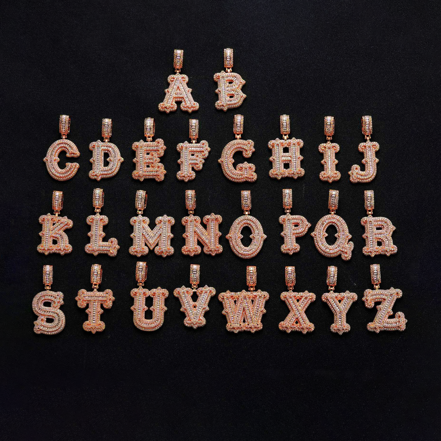 Hip Hop Iced Out Thorn A-Z Letter Pendant With Free Rope Chain【R195】