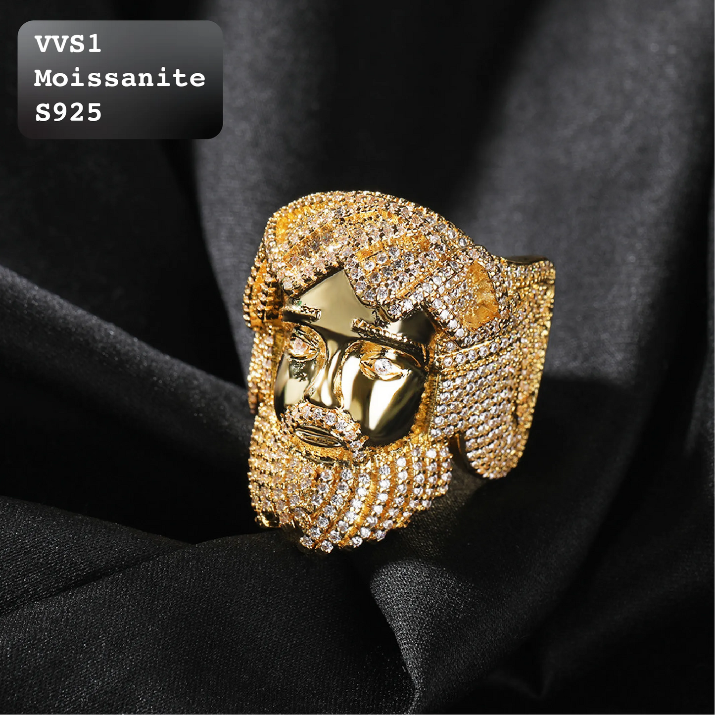 Moissanite Iced Out Jesus Piece Statement Ring Gold Silver【A406】
