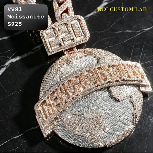 Iced Moissanite The World Is Yours Pendant【R176】