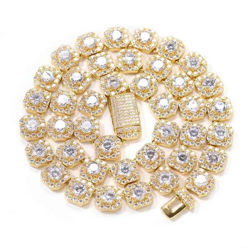 12mm Iced Out Square Cluster Tennis Chain【A126】