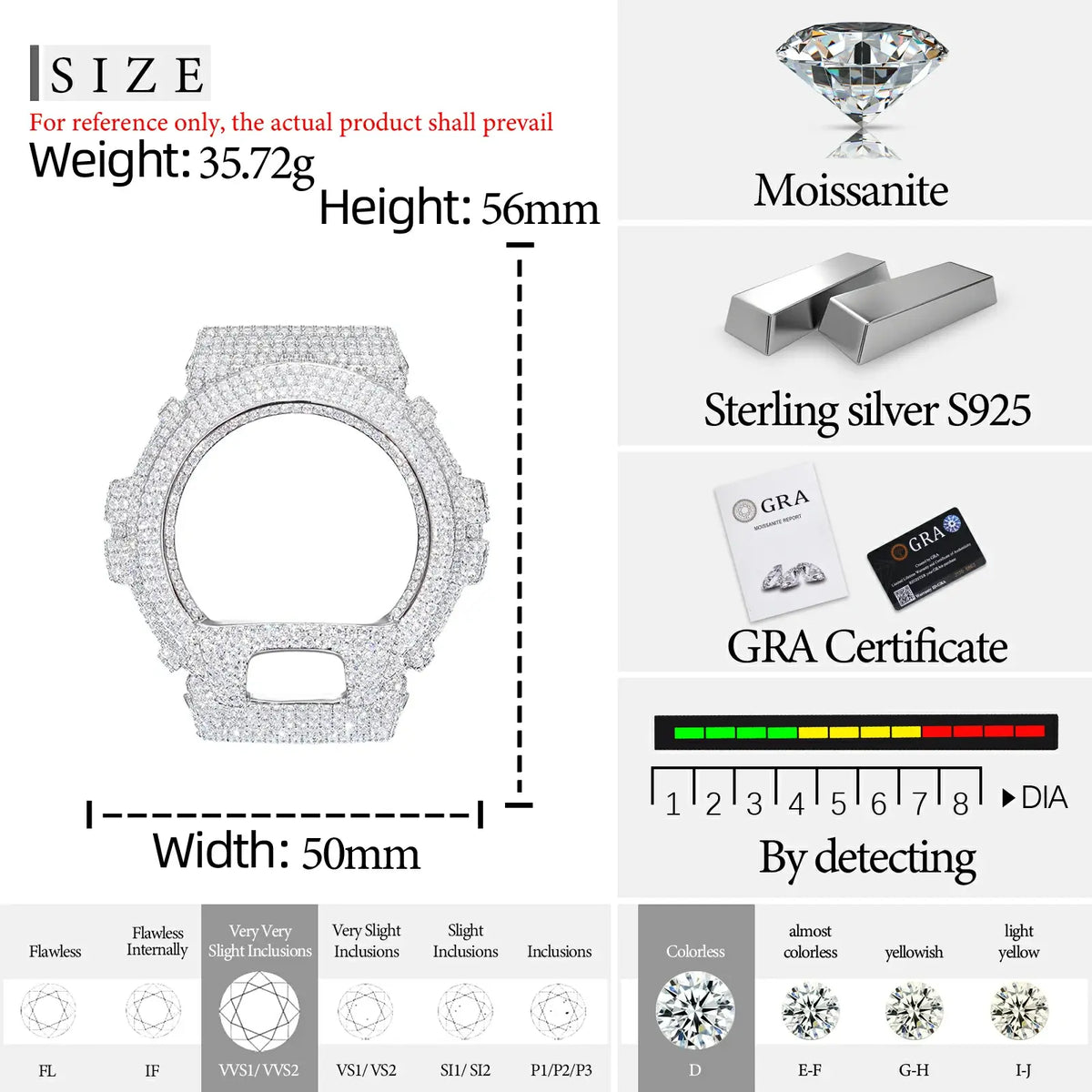 Watch Bezel & Watch Case for DW6900 - Classic Moissanite S925