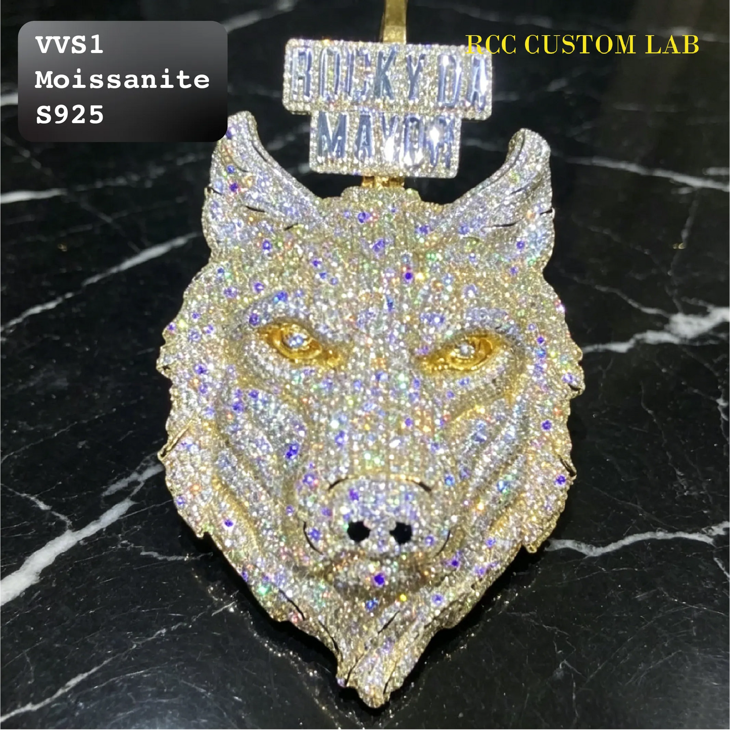 Iced Moissanite Rocky Da Mayor Wolf Pendant【R182】