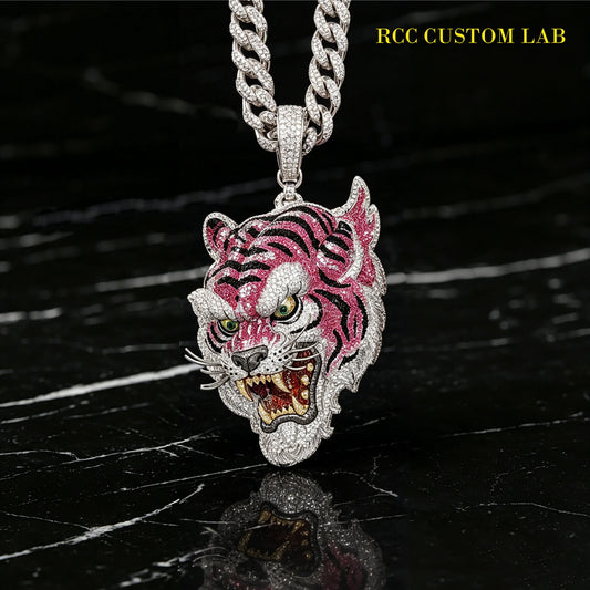 Iced Out 3D Tiger Head Pendant【R191】