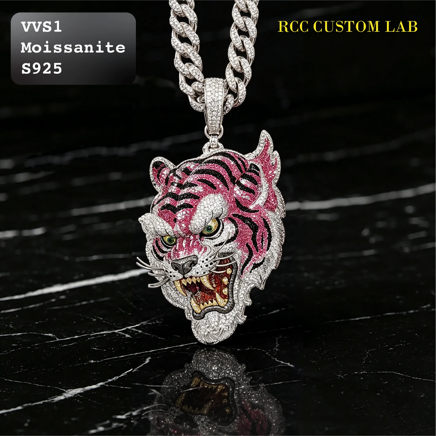 Iced Out Moissanite 3D Tiger Head Pendant【R191】