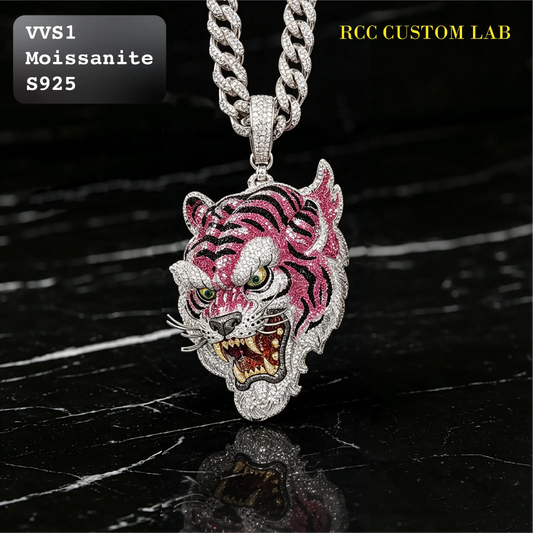 Iced Out Moissanite 3D Tiger Head Pendant【R191】