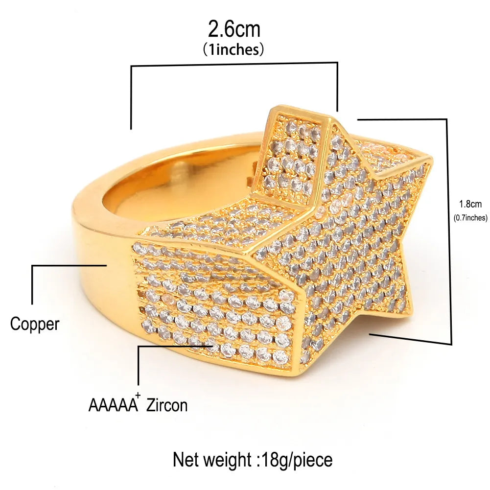 Luxury Iced Out 3D Star Pinky Ring Tri-Color【A409】