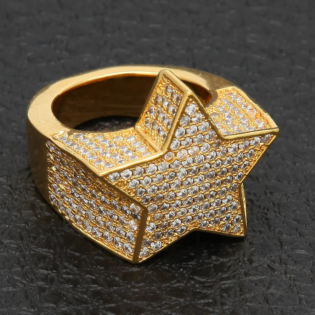 Luxury Iced Out 3D Star Pinky Ring Tri-Color【A409】