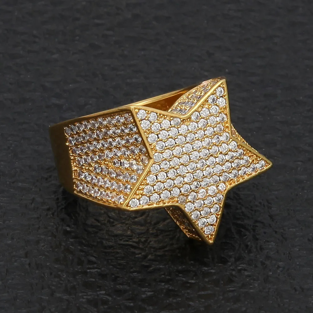 Luxury Iced Out 3D Star Pinky Ring Tri-Color【A409】