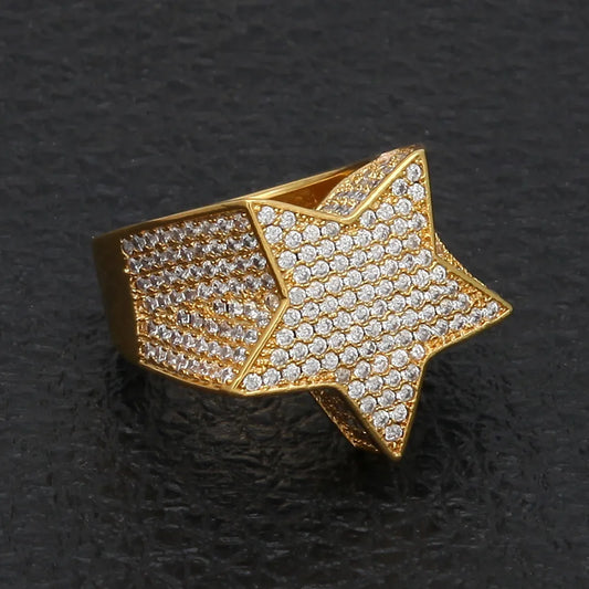 Moissanite Iced Out 3D Star Pinky Ring Tri-Color【A409】