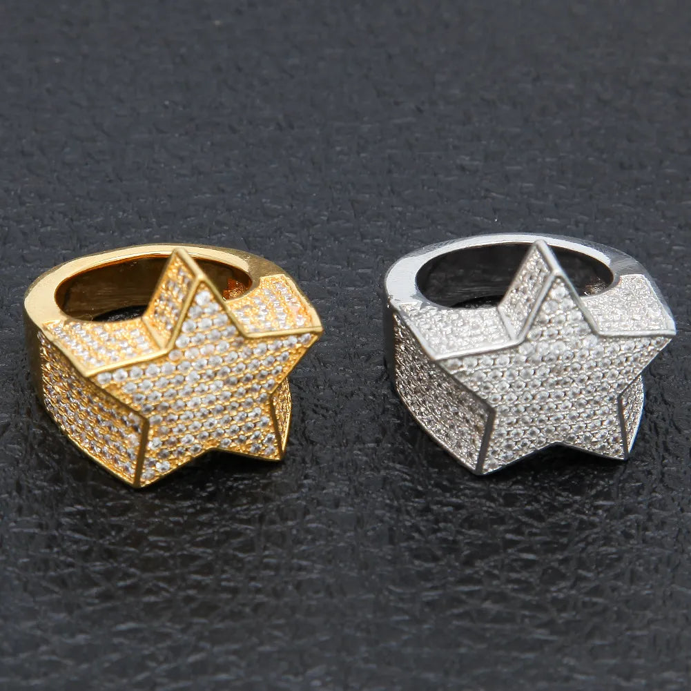 Luxury Iced Out 3D Star Pinky Ring Tri-Color【A409】