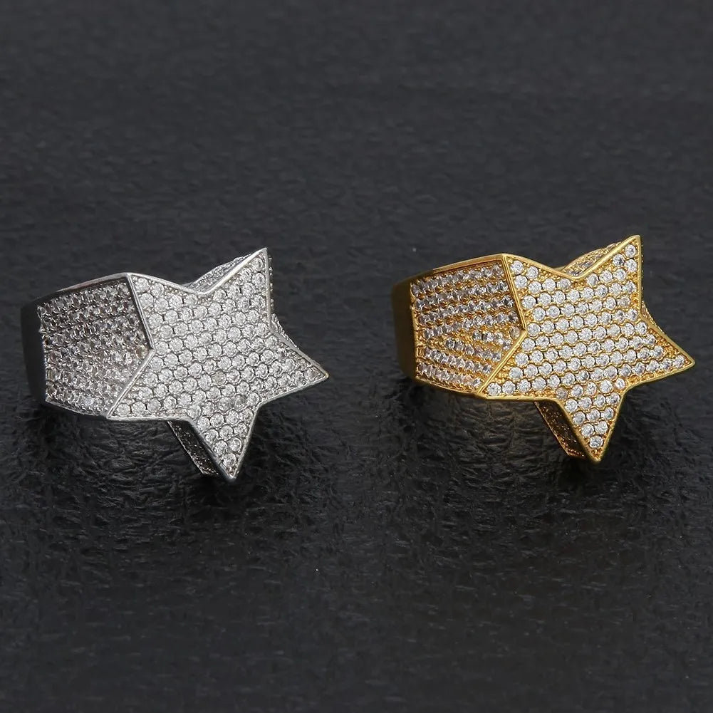 Luxury Iced Out 3D Star Pinky Ring Tri-Color【A409】