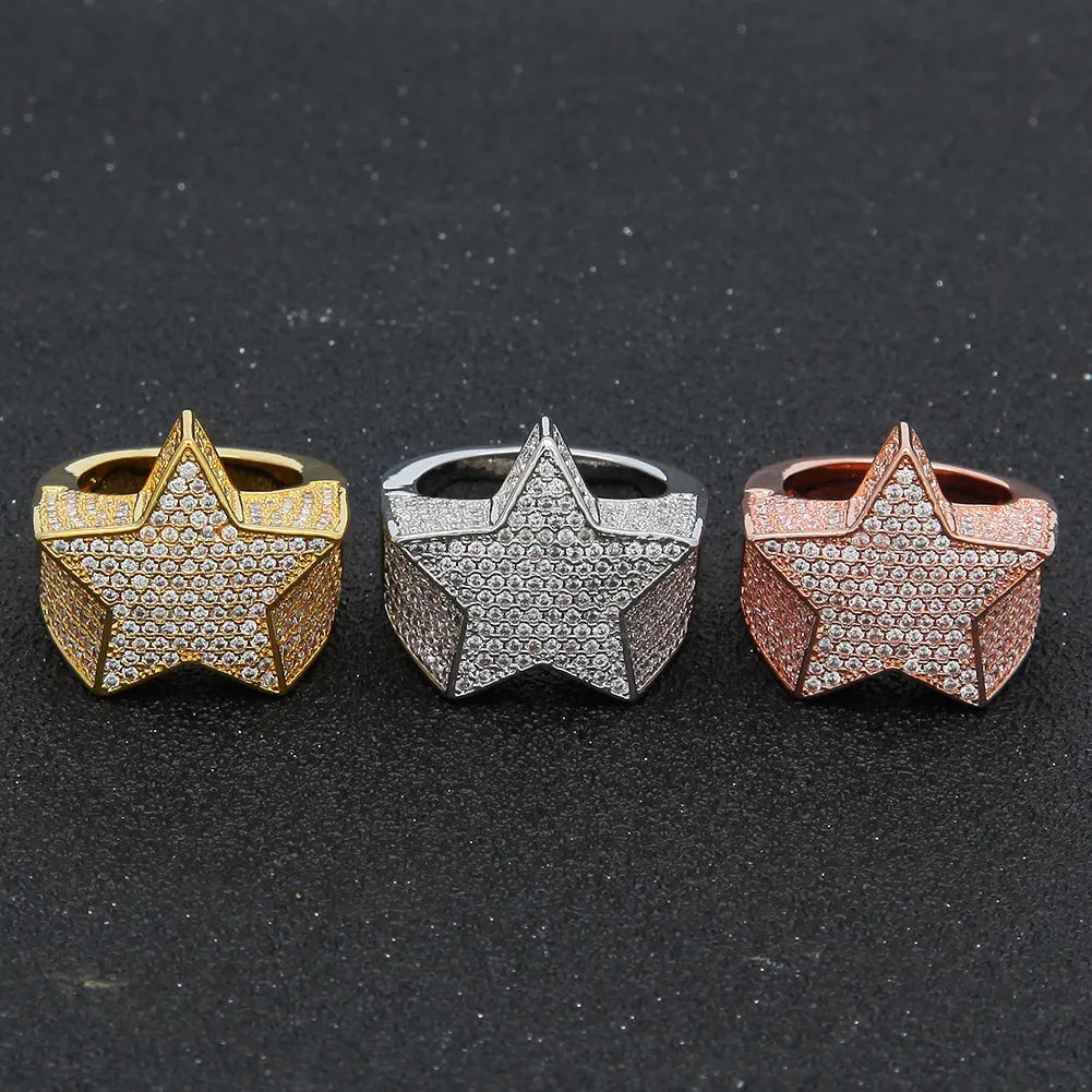 Luxury Iced Out 3D Star Pinky Ring Tri-Color【A409】