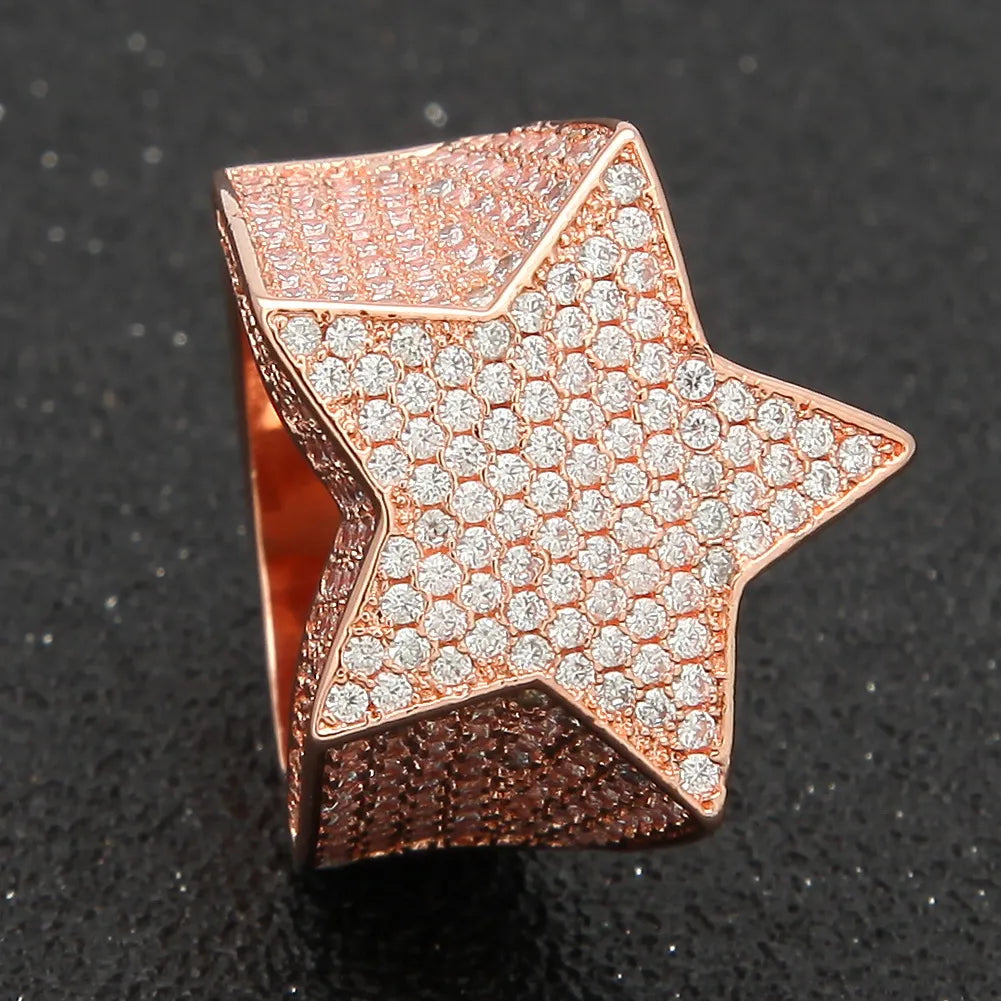 Luxury Iced Out 3D Star Pinky Ring Tri-Color【A409】