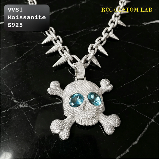 Iced Moissanite Skull & Crossbones Pendant【R192】