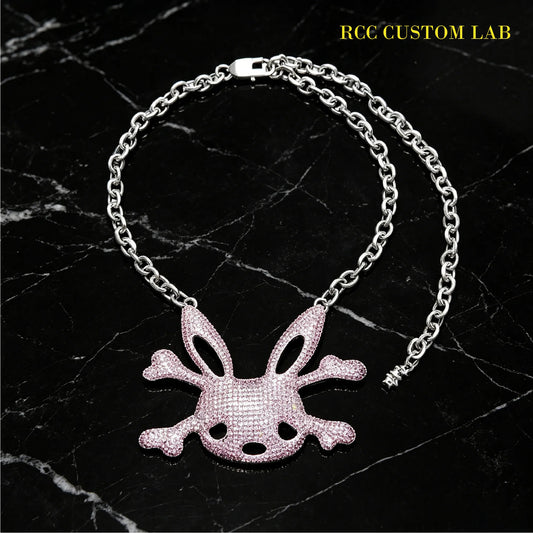 Iced Pink Bunny Skull Pendant【R193】