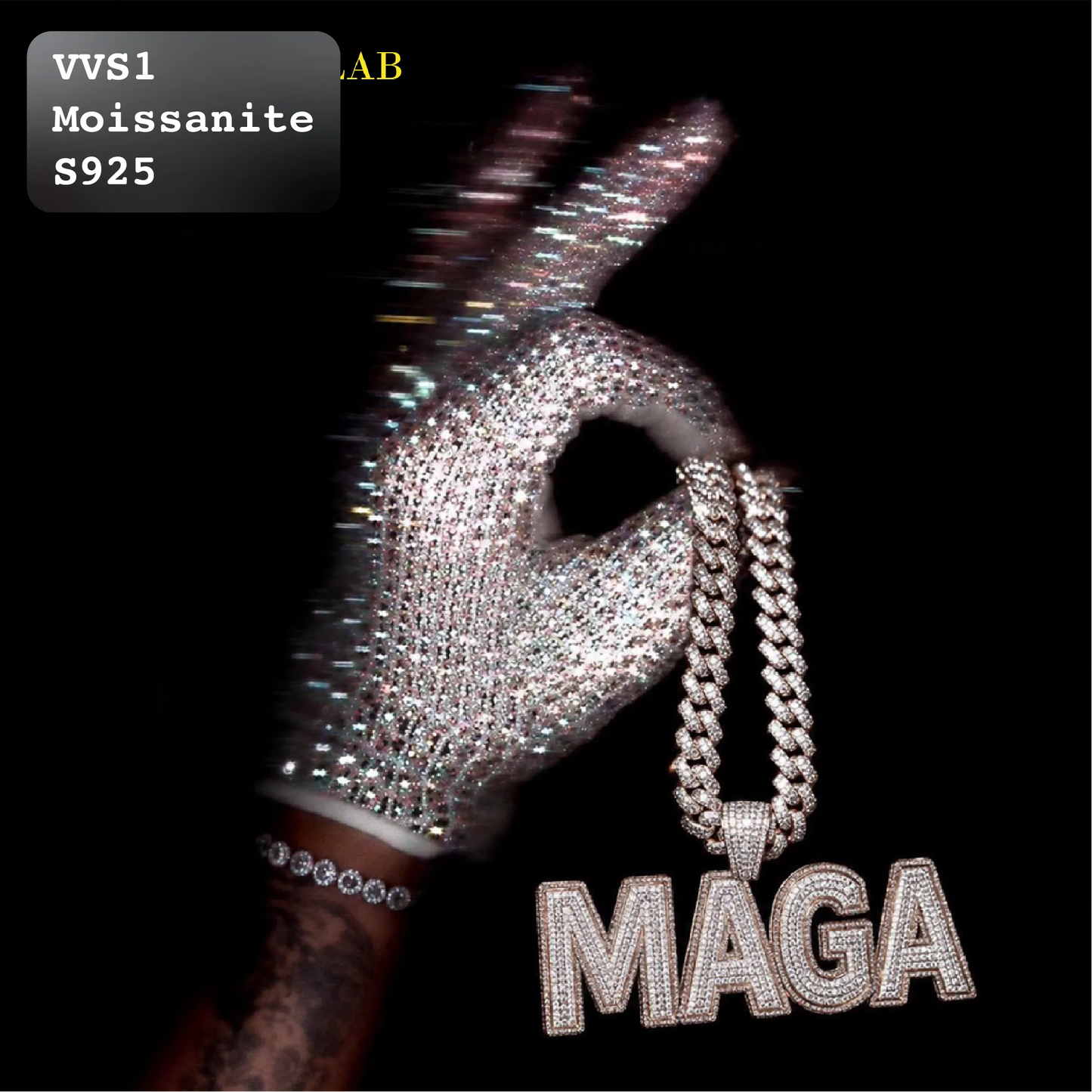 Ultimate Iced Out MAGA Pendant & Diamond Glove Set【R194】
