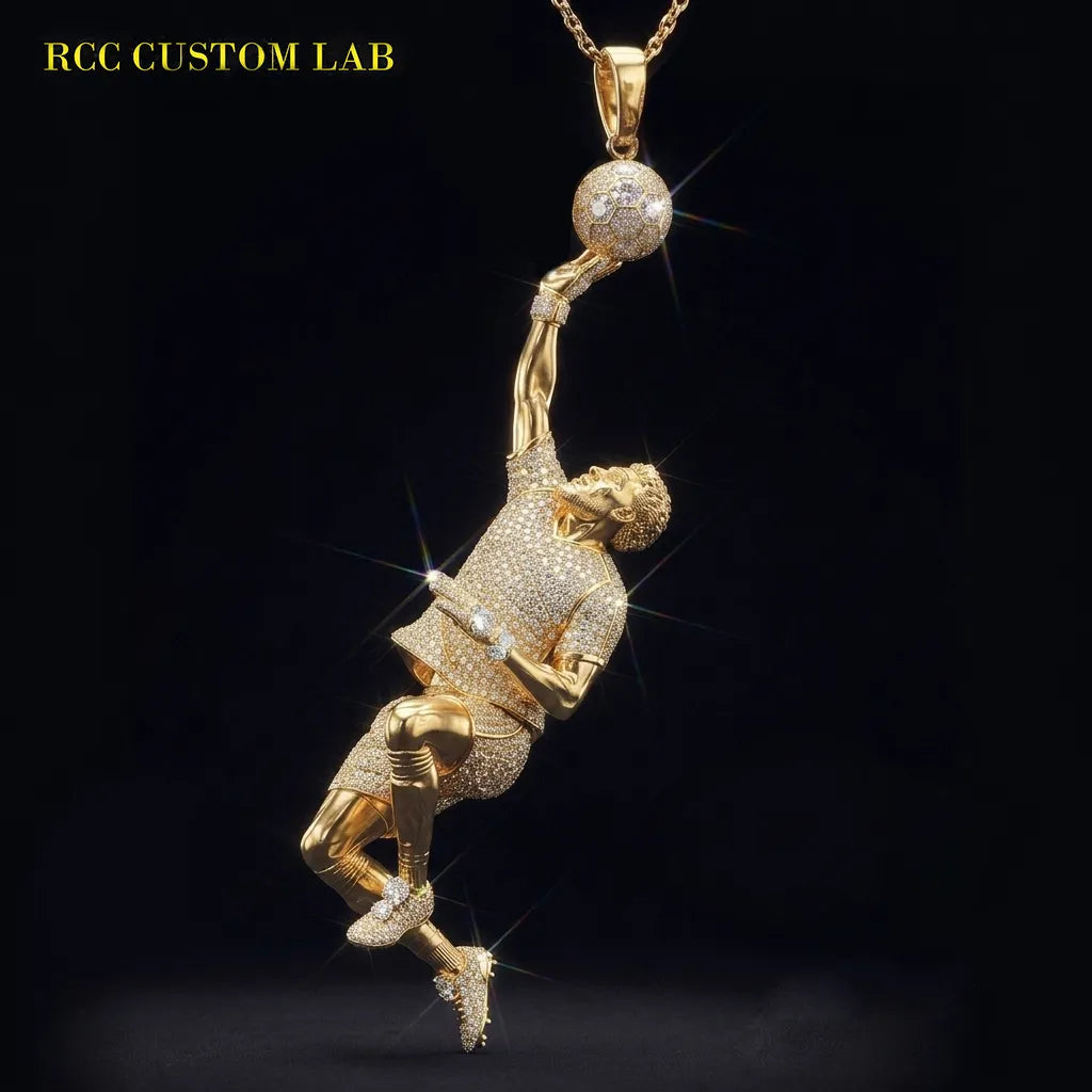Iced Out Goalkeeper Soccer Statement Pendant Gold【R198】