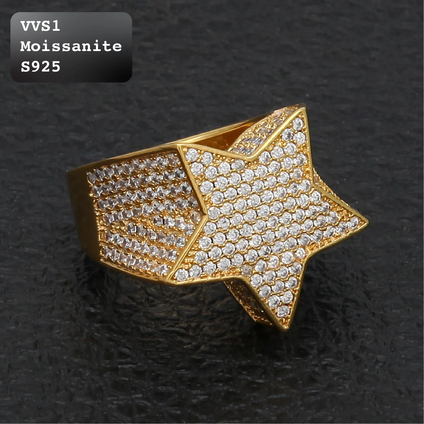 Moissanite Iced Out 3D Star Pinky Ring Tri-Color【A409】