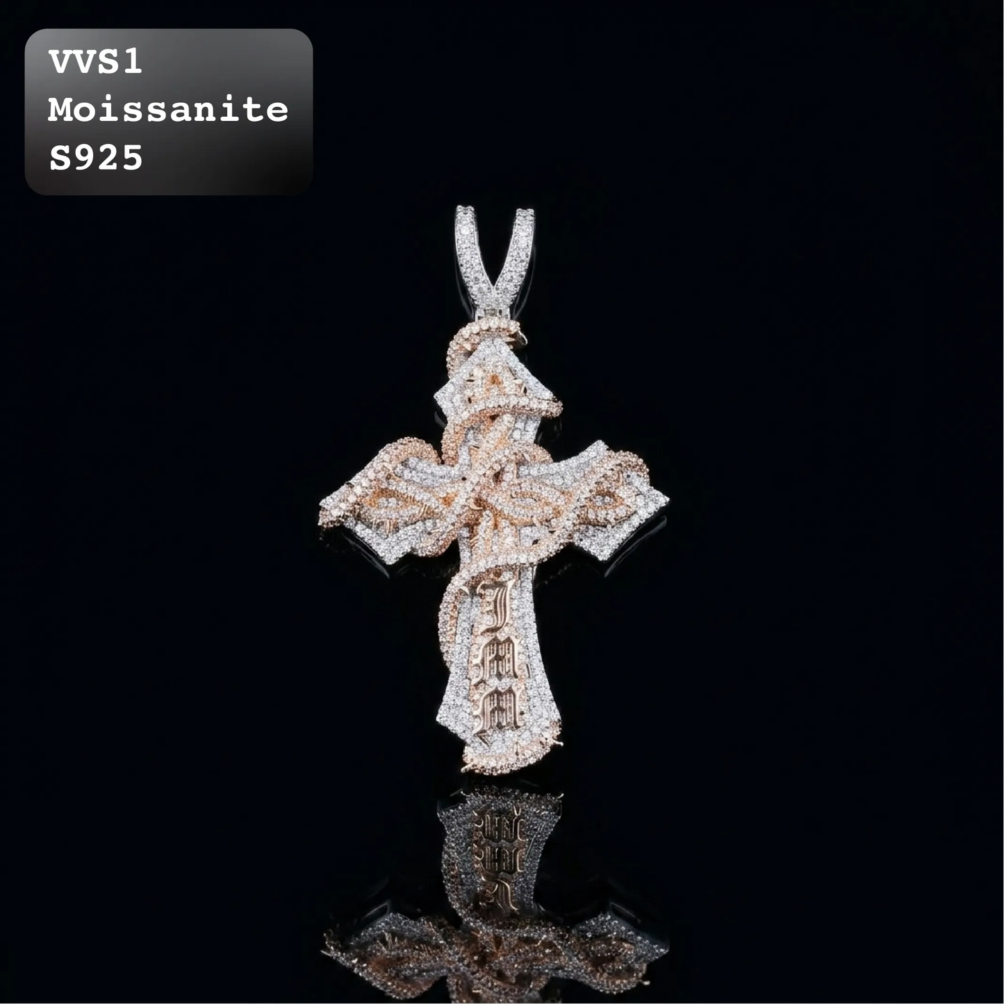 Two-Tone Iced Out Moissanite Wrapped Cross Pendant【A209】