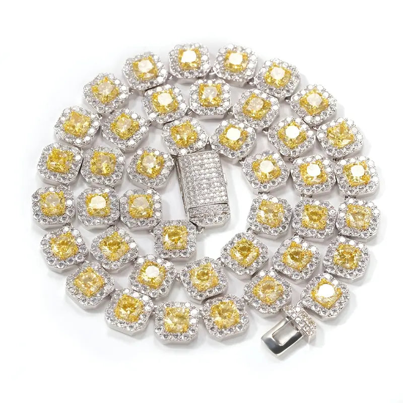 12mm Iced Out Square Cluster Tennis Chain【A126】
