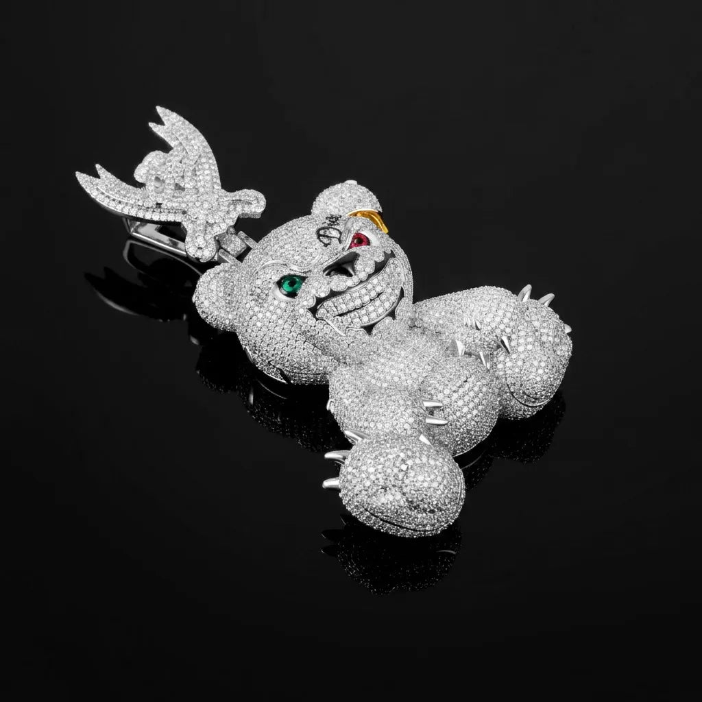 Iced Out Evil Teddy Bear Pendant【A205】