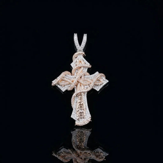 Two-Tone Iced Out Wrapped Cross Pendant【A209】