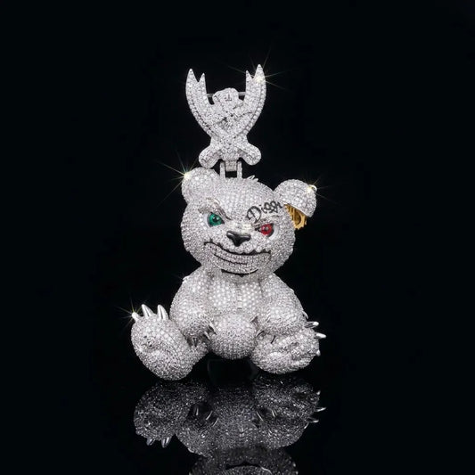 Iced Out Evil Teddy Bear Pendant【A205】