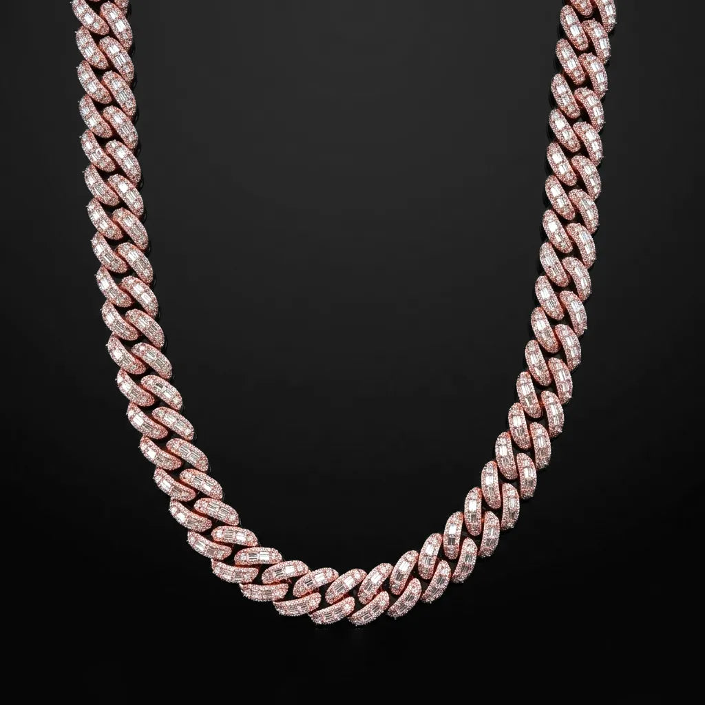 22mm Rose Gold VVS Moissanite Miani Cuban Chain 24"【A116】