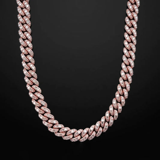 22mm Rose Gold VVS Moissanite Baguette Cuban Chain 24"【A116】