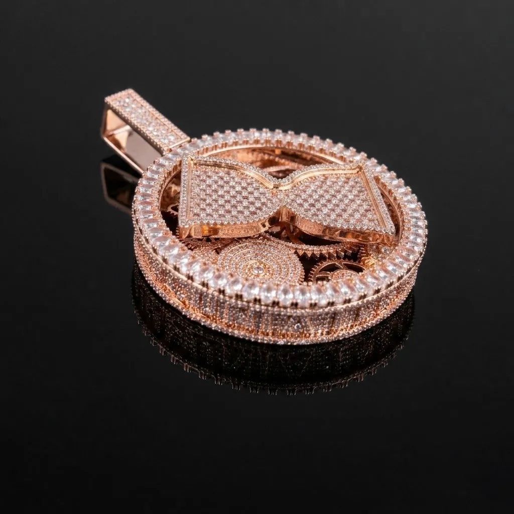 Iced Out Rose Gold Hourglass Gear Pendant【A219】