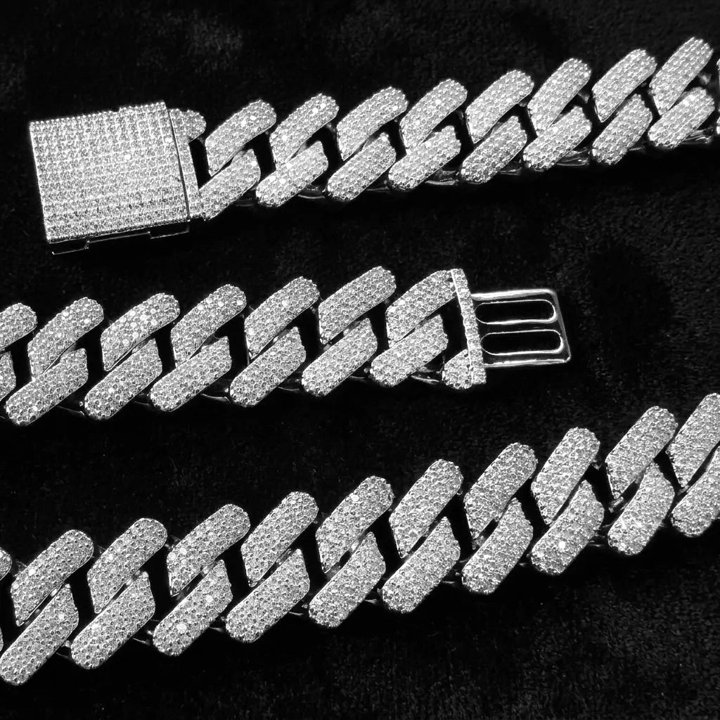 16mm Silver Iced Out Cuban Link Chain (20")【A105】