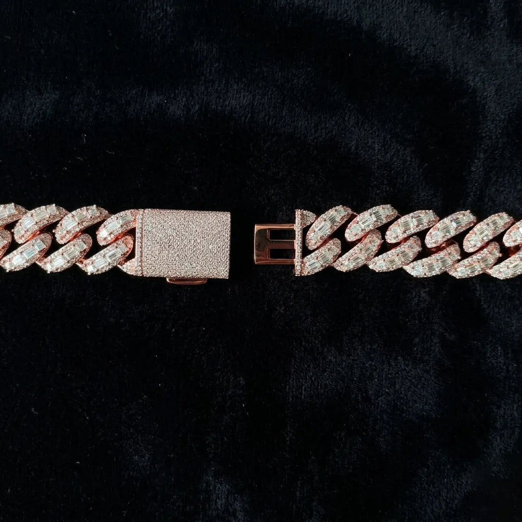 22mm Rose Gold VVS Moissanite Miani Cuban Chain 24"【A116】