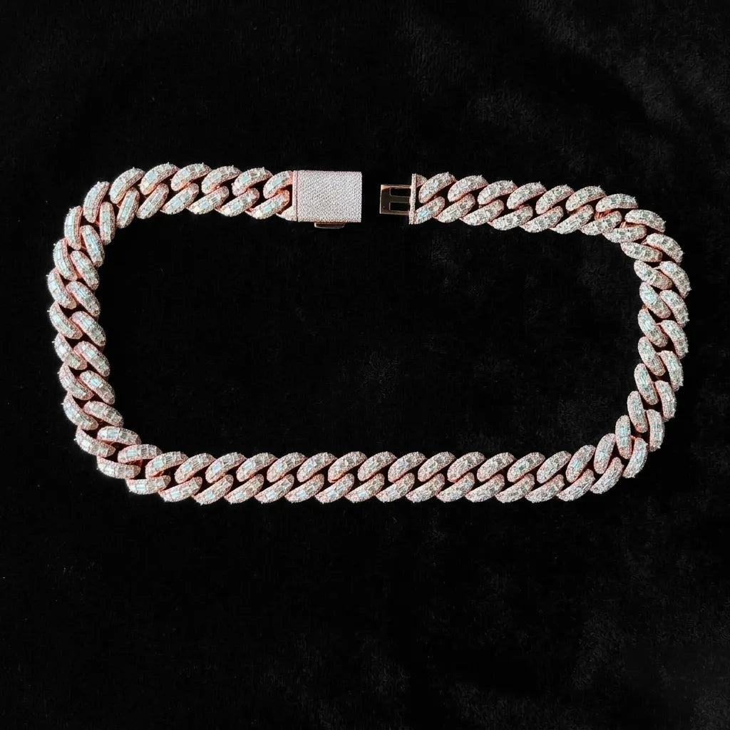 22mm Rose Gold VVS Moissanite Miani Cuban Chain 24"【A116】