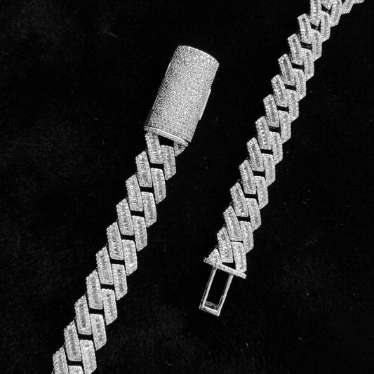 13mm Baguette-Centered Iced Cuban Link Chain (23")【A102】