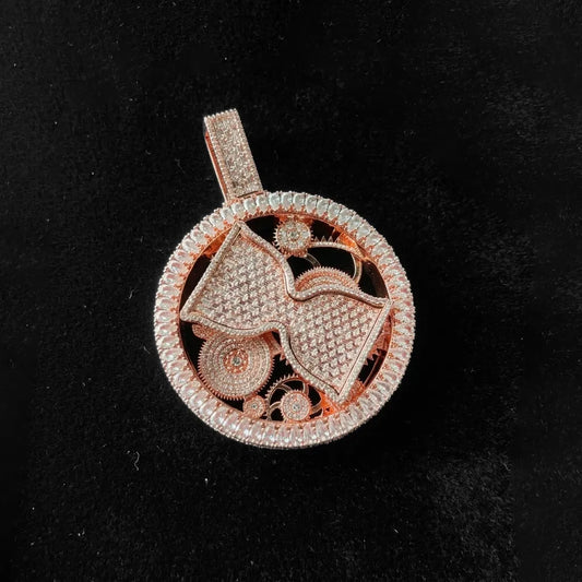 Iced Out Rose Gold Hourglass Gear Pendant【A219】