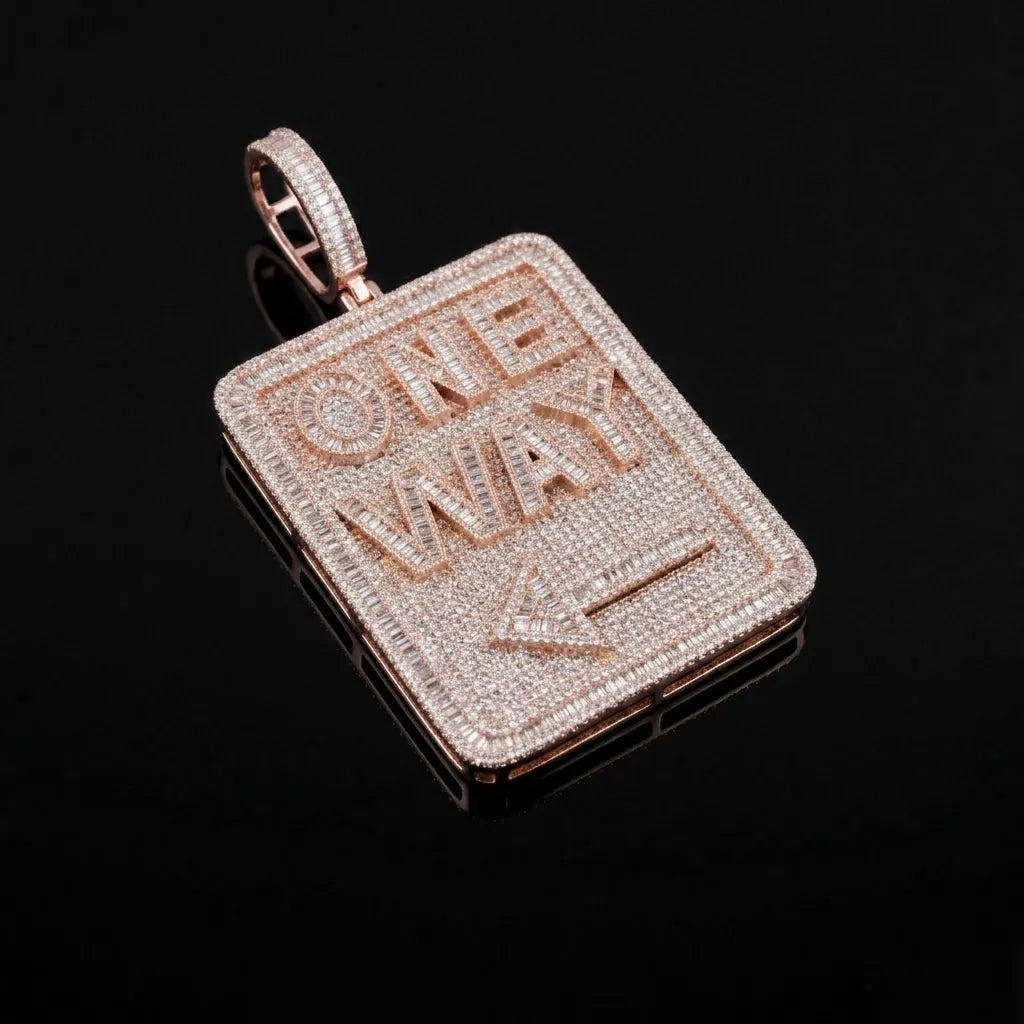 Iced Out "ONE WAY" Sign Pendant【A218】