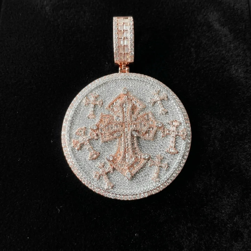 Two-Tone Iced Out Multi-Cross Pendant【A214】