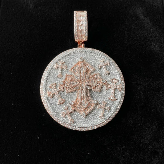 Two-Tone Iced Out Multi-Cross Pendant【A214】