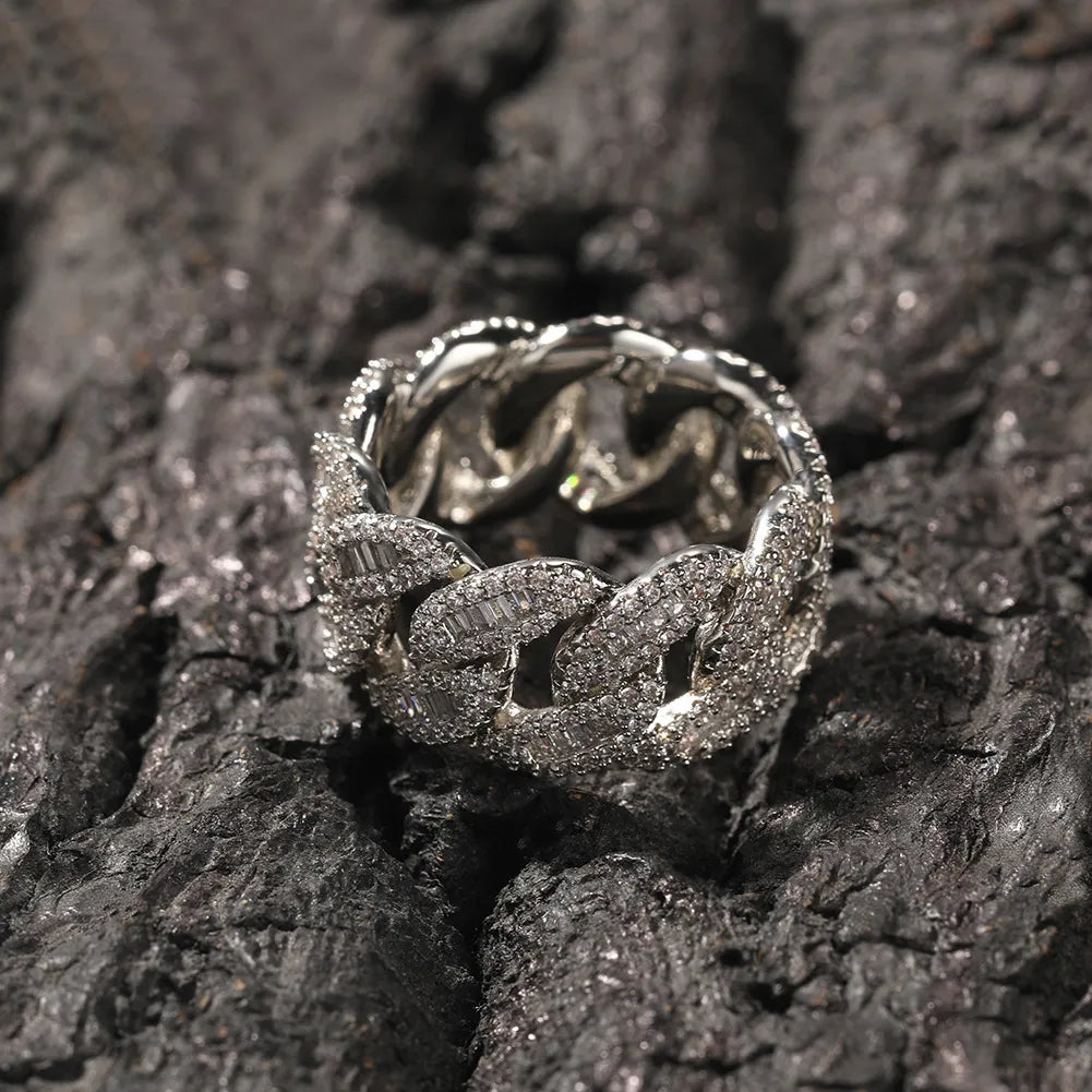 Moissanite Iced Out Baguette Cuban Link Ring【A410】