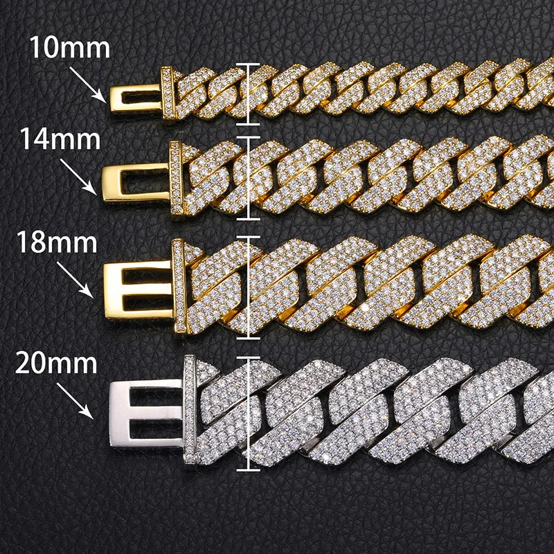 Luxury Iced Out Prong Set Moissanite Miami Cuban Chain Gold Silver【A118】