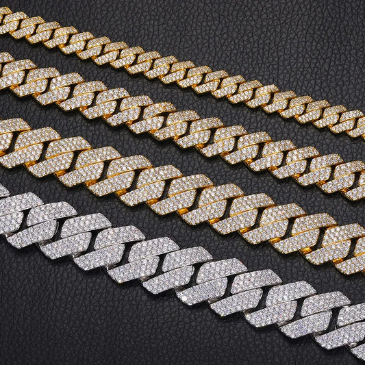 Luxury Iced Out Prong Set Miami Cuban Chain Gold Silver【A118】