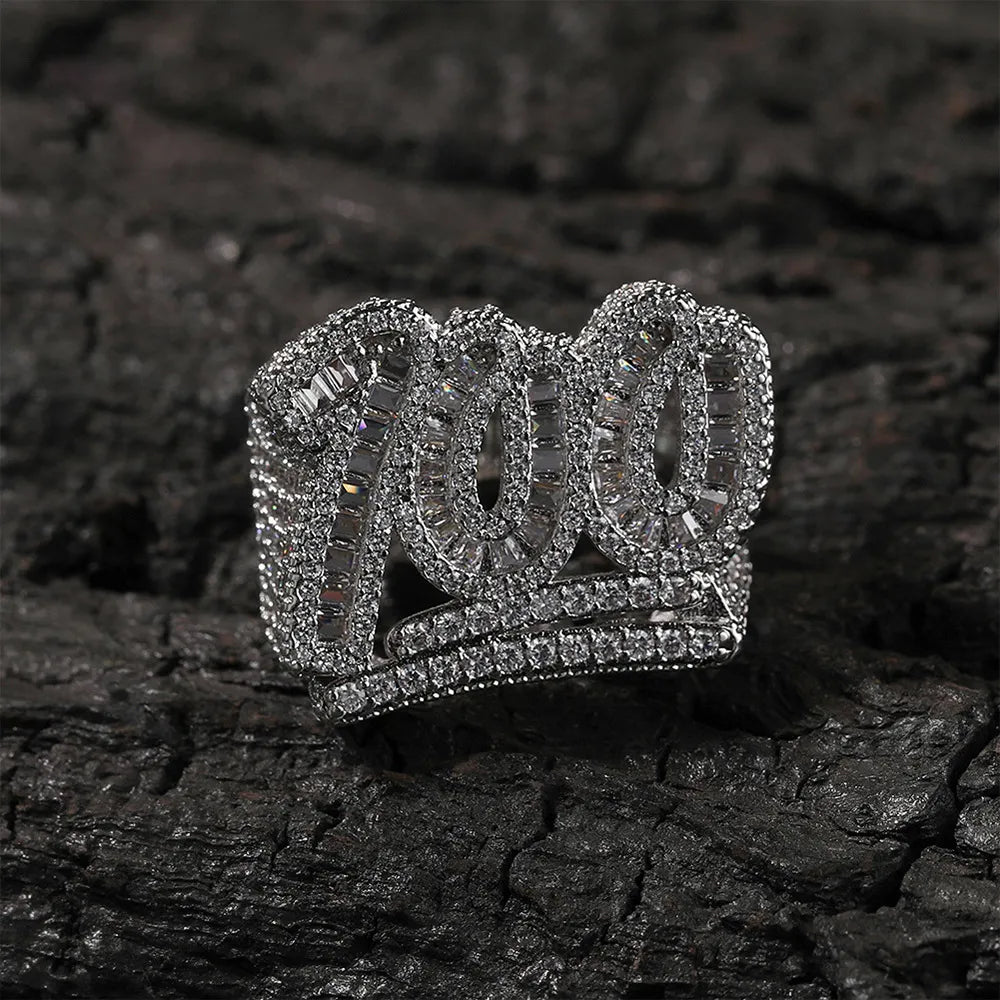 Luxury Iced Out 100 Emoji Statement Ring Gold Silver【A404】