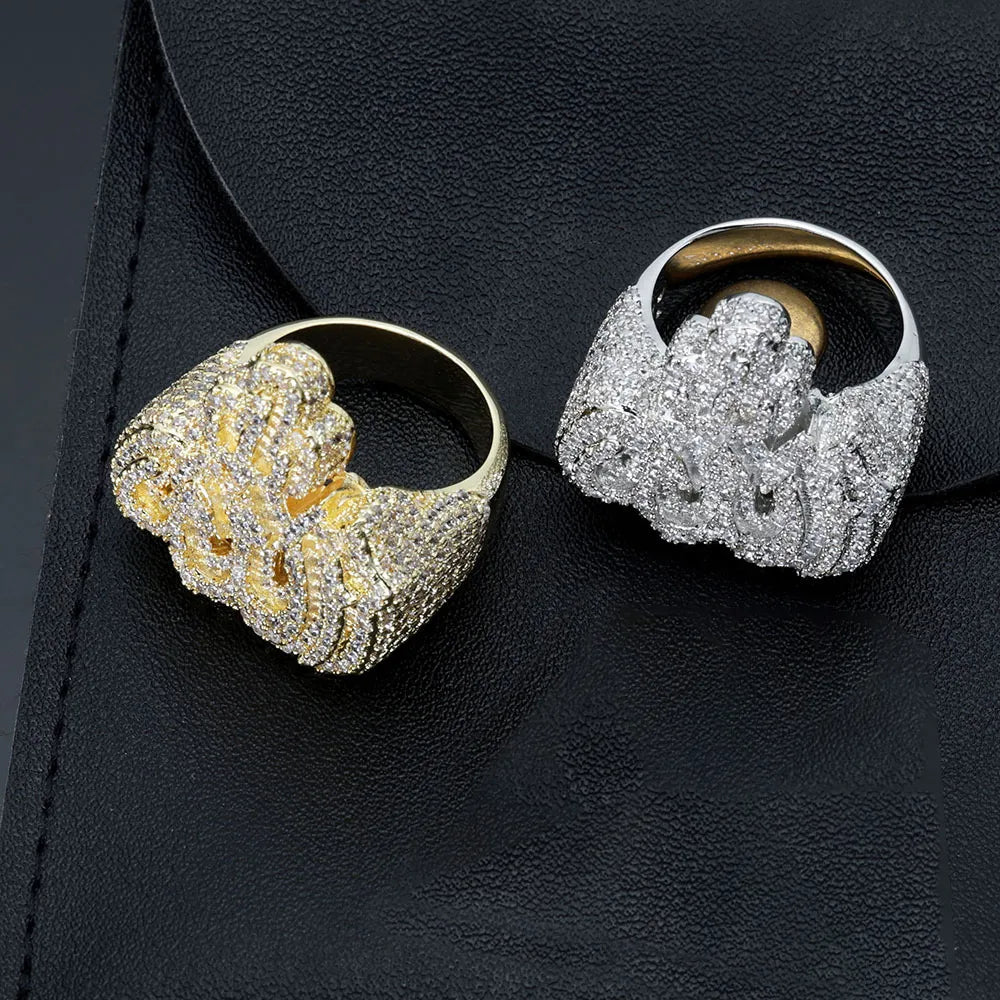 Iced Out Moissanite Allah Arabic Script Statement Ring Gold Silver【A403】