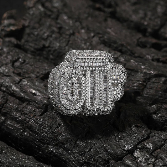 Luxury Iced Out OTF Letter Statement Ring Gold Silver【A405】