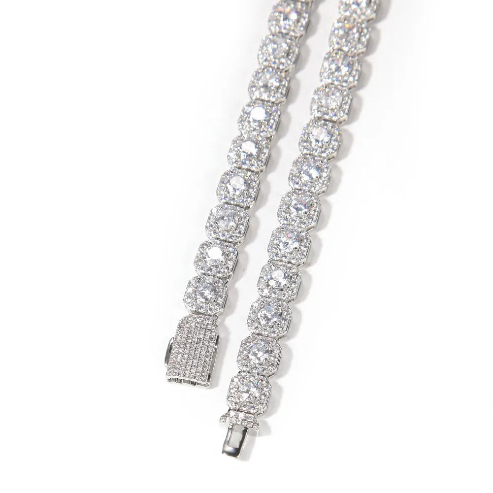 9mm Luxury Iced Out Square Cluster Tennis Chain Gold And Silver【A146】