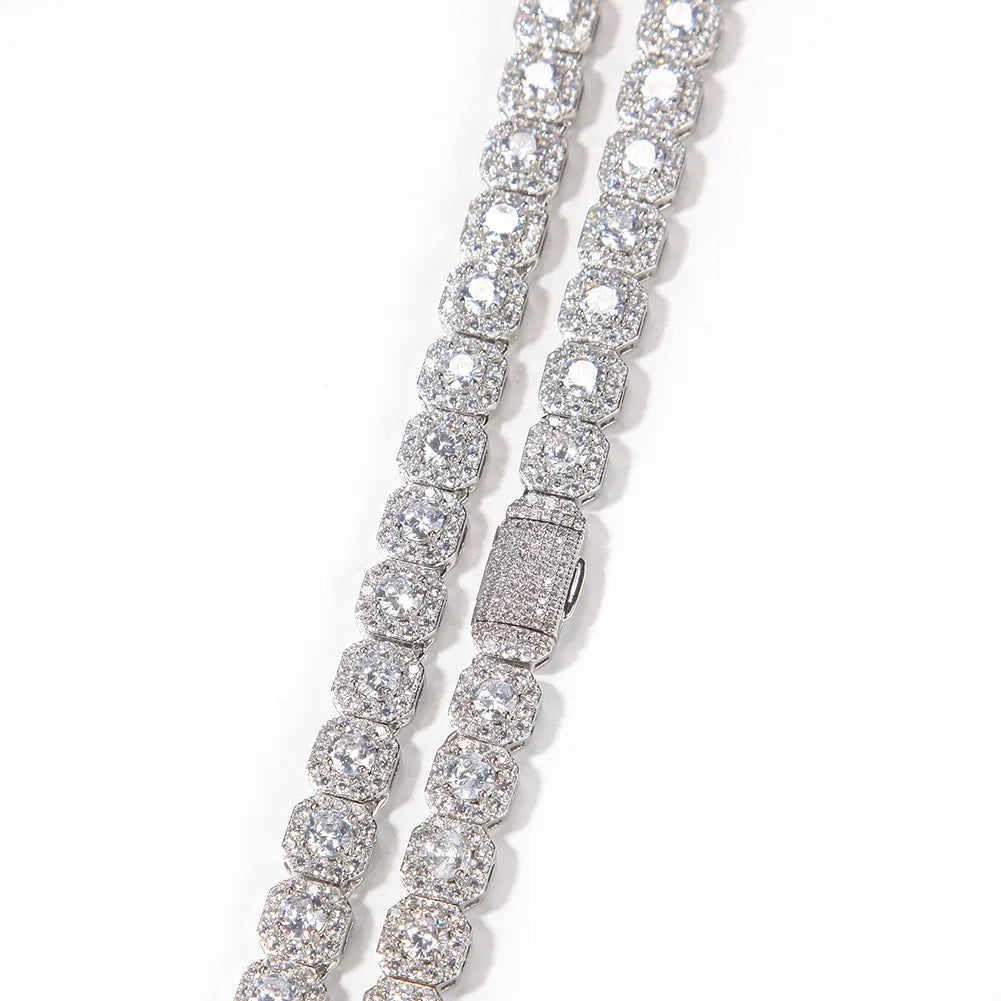 9mm Luxury Iced Out Square Cluster Tennis Chain Gold And Silver【A146】
