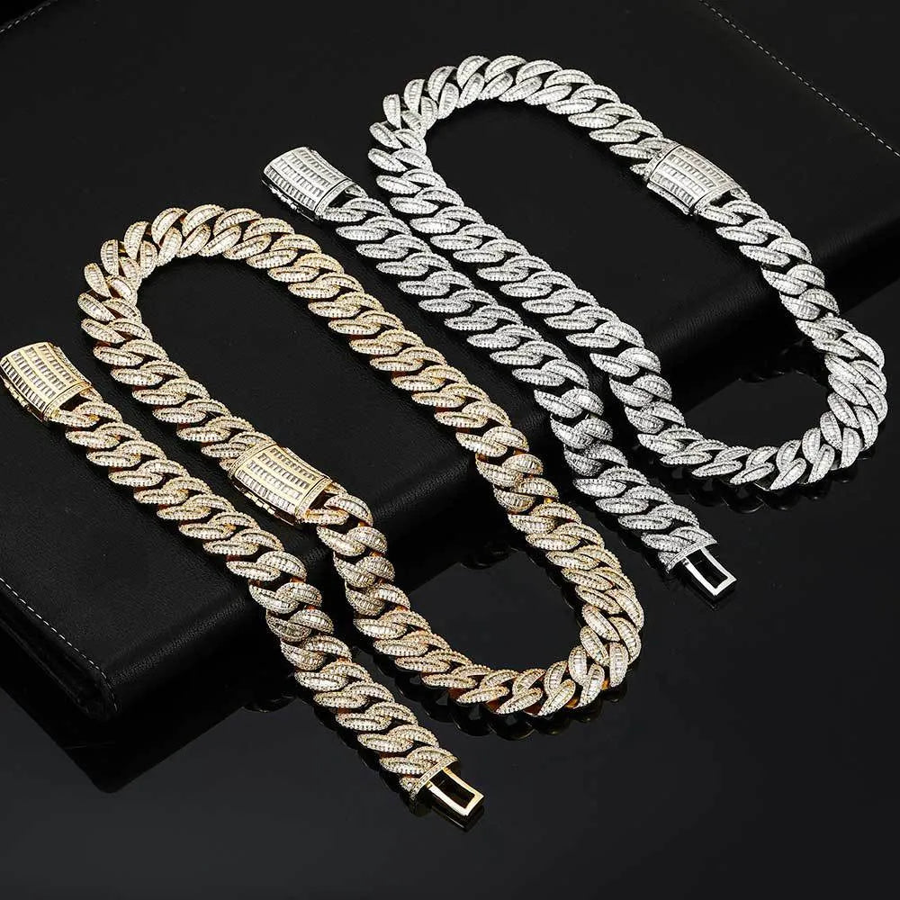 Luxury Iced Out Baguette Cuban Link Chain Gold And Silver【A147】