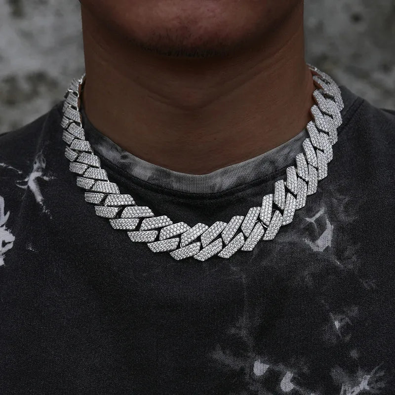 Luxury Iced Out Prong Set Moissanite Miami Cuban Chain Gold Silver【A118】